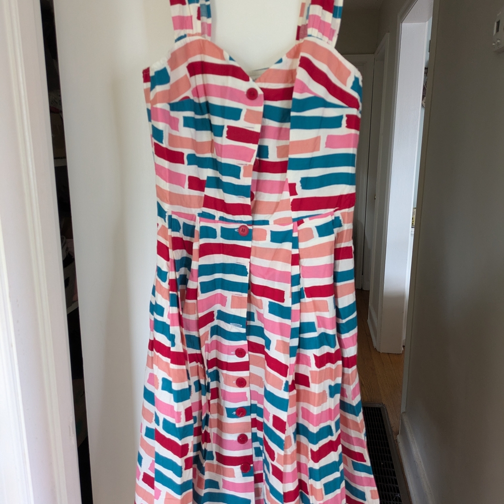Emily And Fin. Size M. Button-Front Sundress - Pink, Teal, Coral